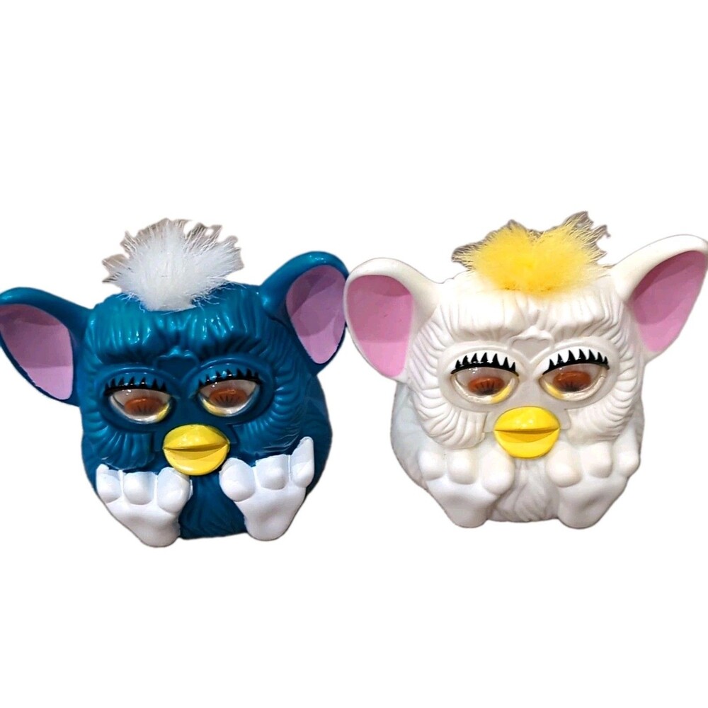 Tiger Furby Character Family Toy Figures Lot of 2 Blue & White with Hair Tuft